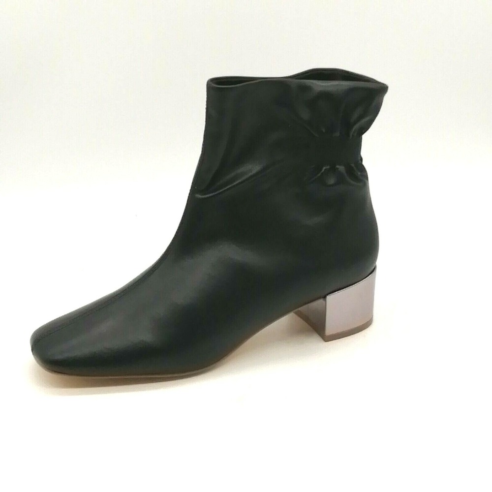 Midnight Velvet Shoes Womens Ankle Boot Black Faux Leather Back Stretch 7 NEW